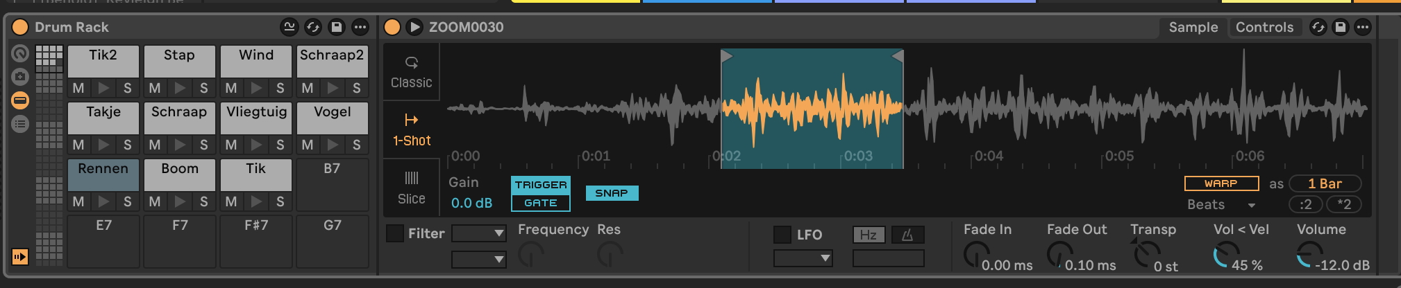 Screenshot van natuurbeats in Ableton